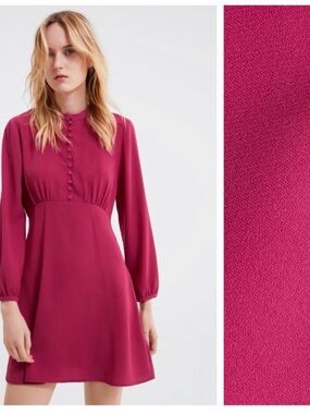 Zara Hot Pink Long Sleeve Mini Dress